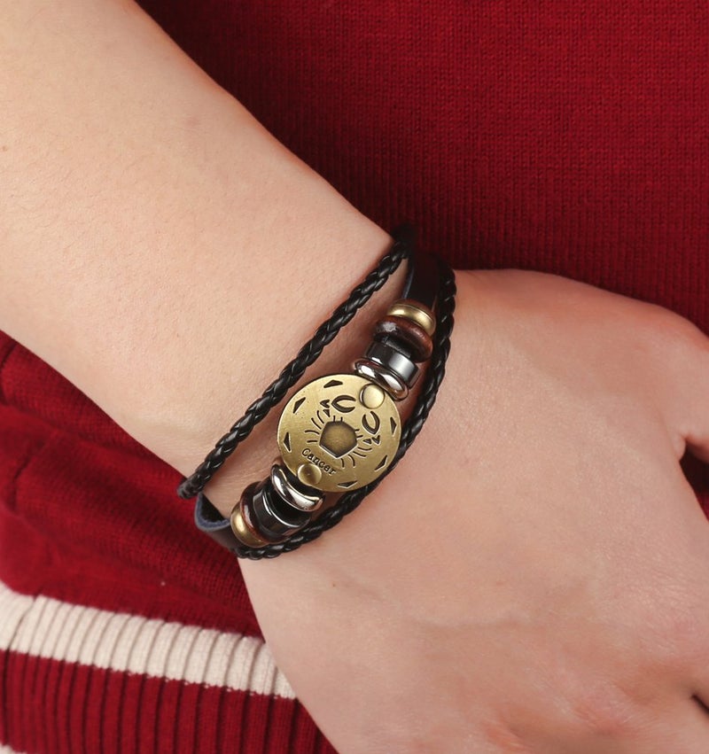 Hamoery Punk Alloy Leather Bracelet For Men Constellation Braided Rope Bracelet Bangle Wristband(Cancer) - Image 5